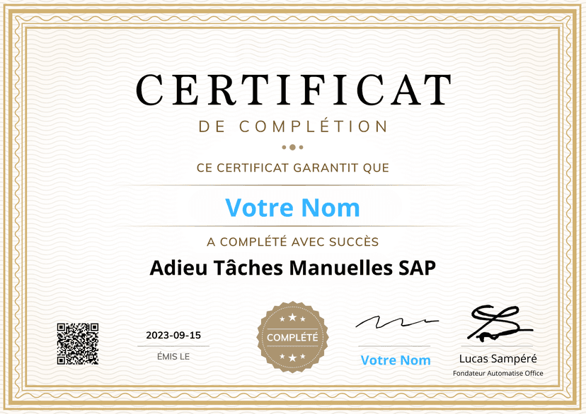 Certificat de complétion