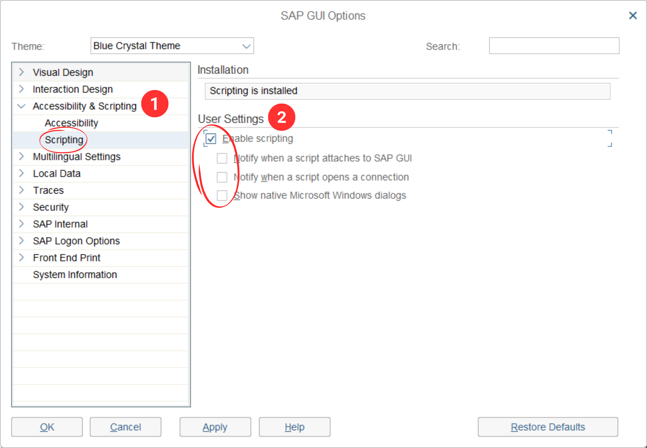 Options SAP GUI
