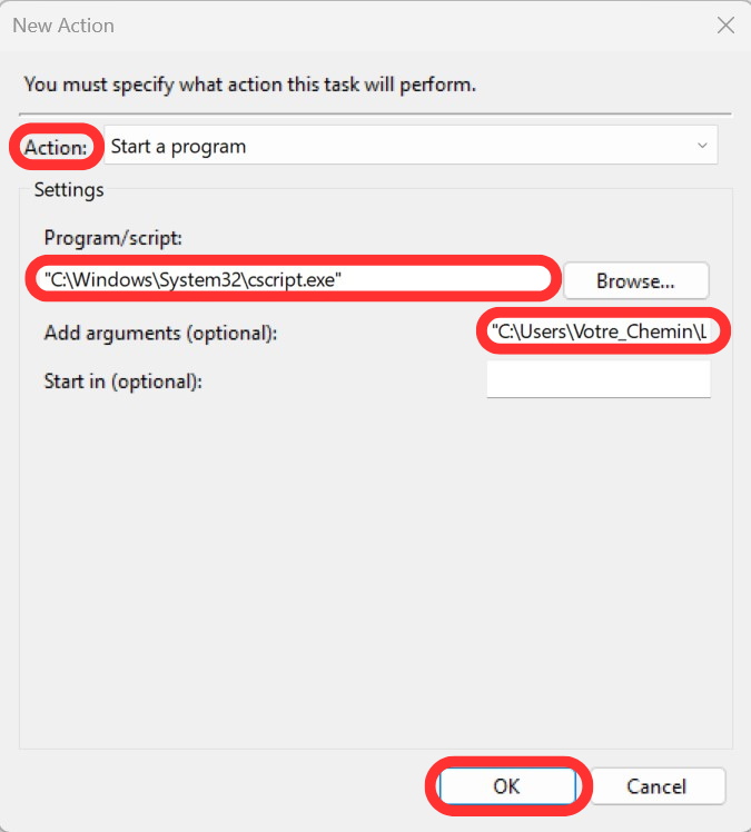 Chemin du fichier VBS