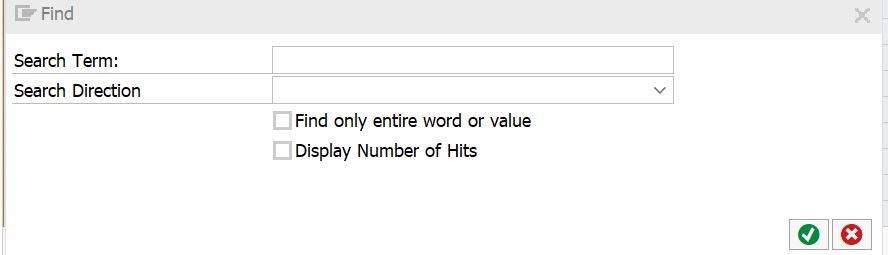 Fenêtre de recherche Find dans SAP